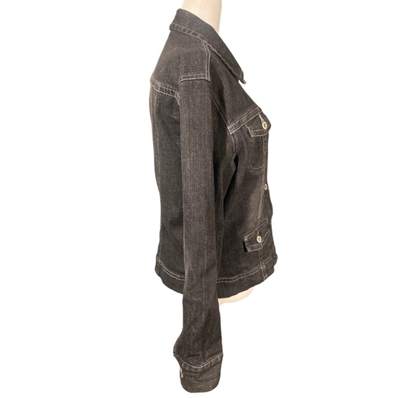 Chicos Platinum Jacket Women’s 1 (Medium) Black Denim Pockets Stretch Classic - Picture 6 of 13